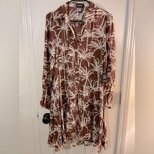 NWT Express Printed Ruffle Hem Oversized Shirt Dress S